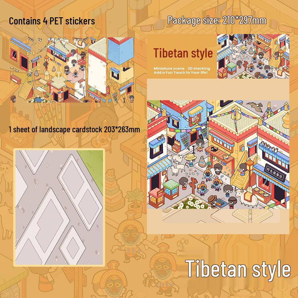 4 PET Sheets: Tibetan Scenery Decals for DIY Miniature Journals