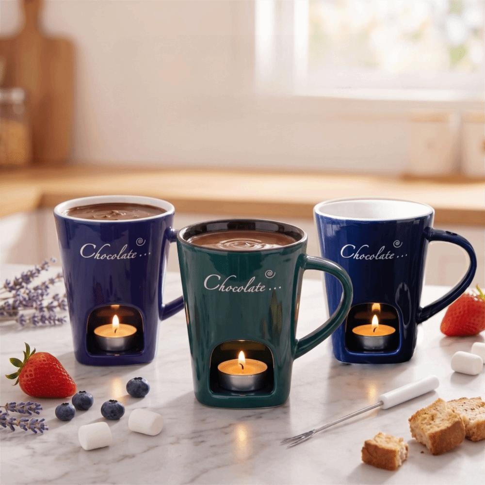 With Fork Tea Light Chocolate Melting Cup Ceramic Cheese Melting Pot Marshmallow
