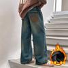 Fleece Lined Warm Blue Casual Denim Pants For Big Boys