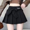 High-Waist Lace-Up Retro Pleated Mini Skirt - Women's Early Autumn Style
