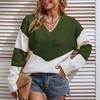 Women's Casual Fashion 2022 Long Sleeved Knitting Contrast Color Sweater Top