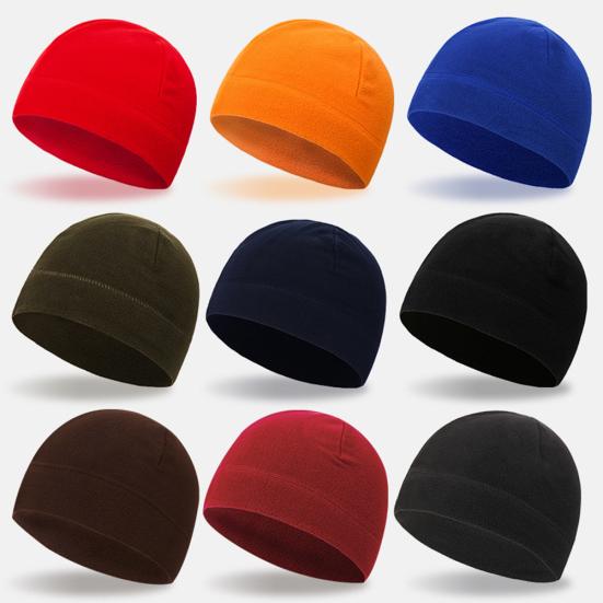 Men Winter Solid Color Fleece Cap Outdoor Climbing Cycling Windproof Beanie Hat