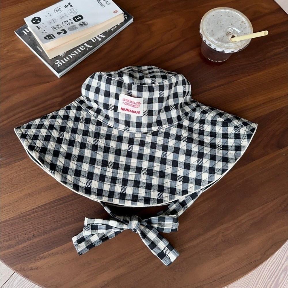 

Korean Style Fisherman Hat Adjustable Strap Large Brim Sun Cap for Women Girls чорний