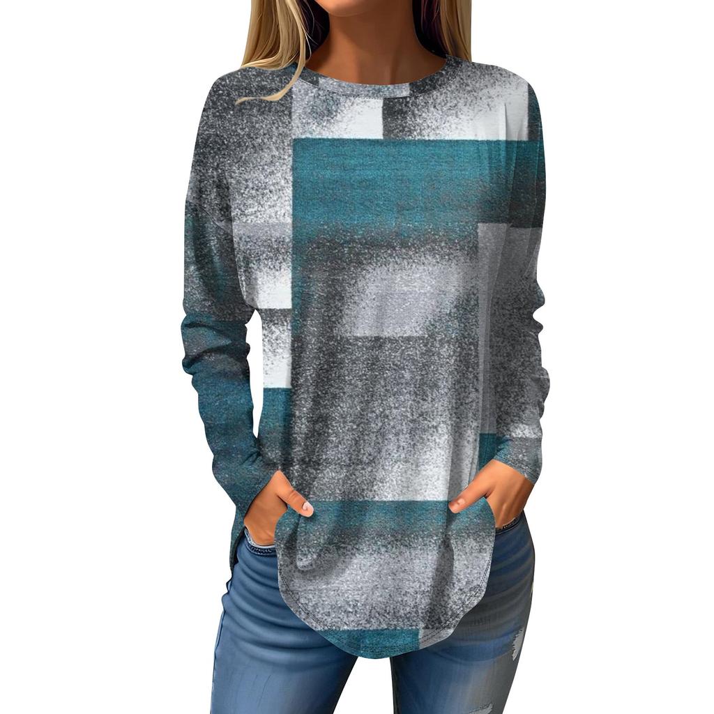 Fashion Women's Casual Long Sleeved Round Neck Printed Tops