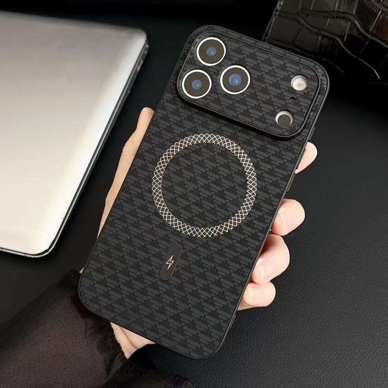 For Magsafe Leather Texture Magnetic Phone Cases For iPhone 16 15 14 17 Pro Max 16e Plus Case Wireless Charging Shockproof Cover