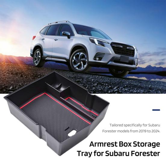 Armrest Box Storage Tray for Subaru Forester 2024-2019 USB Hole Removable Pads Easy Installation Interior Organizer for Easy Access Hidden Storage