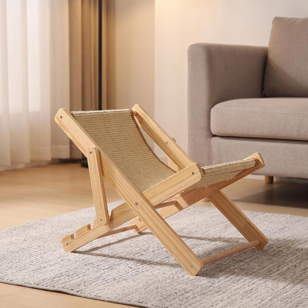 Cat Lounger with Wooden Frame Adjustable Low-Slung for Living Room