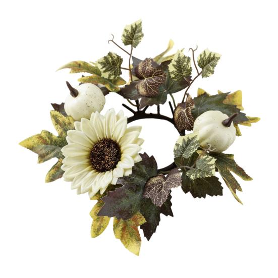 Halloween Candle Ring Wreath Artificial Pumpkin Sunflower Maple Leaf Wreath Pillar Candle