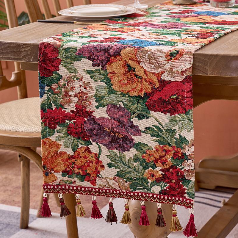 American Retro Jacquard Table Runner Nordic Living Room Home Decoration TV Cabinet Cover Scarf Bed Tail Flag Coffee Table Decor