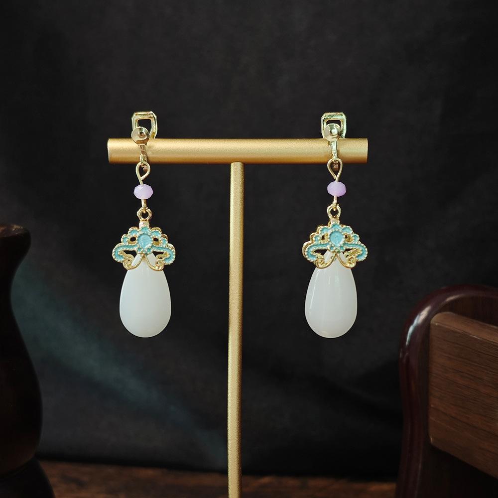 New Chinese antique beaded long fringed earrings, ethnic feng shui drop Hanfu accessories without ear clips