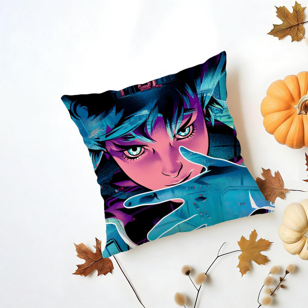GGhost in the Shell Cushion Cover Washable Linen Pillowcase Soft for Daily Sofa Bed Home Room Decor