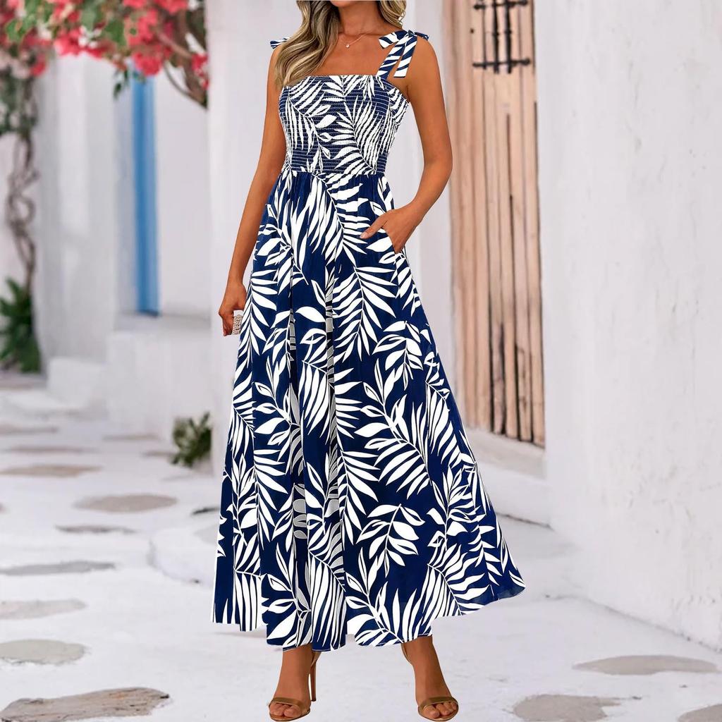 Women's Tie-strap Multi-color Printed Holiday Dress Summer