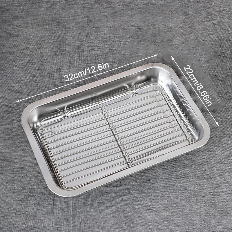 Stainless Steel Baking Tray With Removable Cooling Rack Set Plate Oven Brownie Rack Cooking Roasting Dish Outdoor Tableware