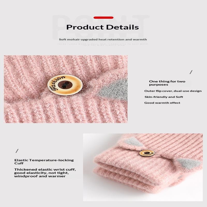 Women'S Cat Ear Convertible Fingerless Gloves, Winter Warm Gloves, Elastic Fit Design, Fashionable And Warm Cat Ear Gloves