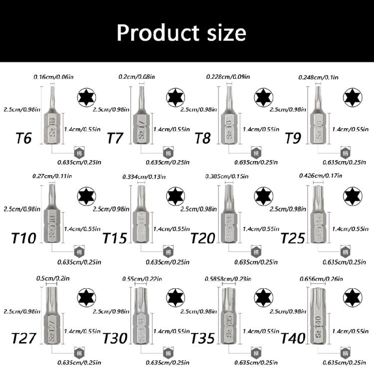 6 Piece Steel Tamper Resistant Bit Set 1/4" Hexagonal Shank Magnetic Screwdriver Bit For Various Applications