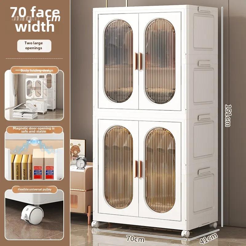 Stackable Large Capacity Fold Storage Box Plastic Clothing Storage Bin with Lid with Wheels Sundries Storages With Double Door