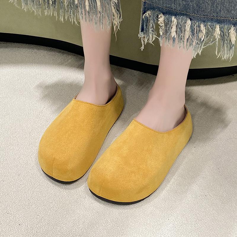 Baotou Mid-heel Flat Shoes New Summer Round Head Deep Mouth Suede Soft Sole Anti-slip Wear-resistant Slippers