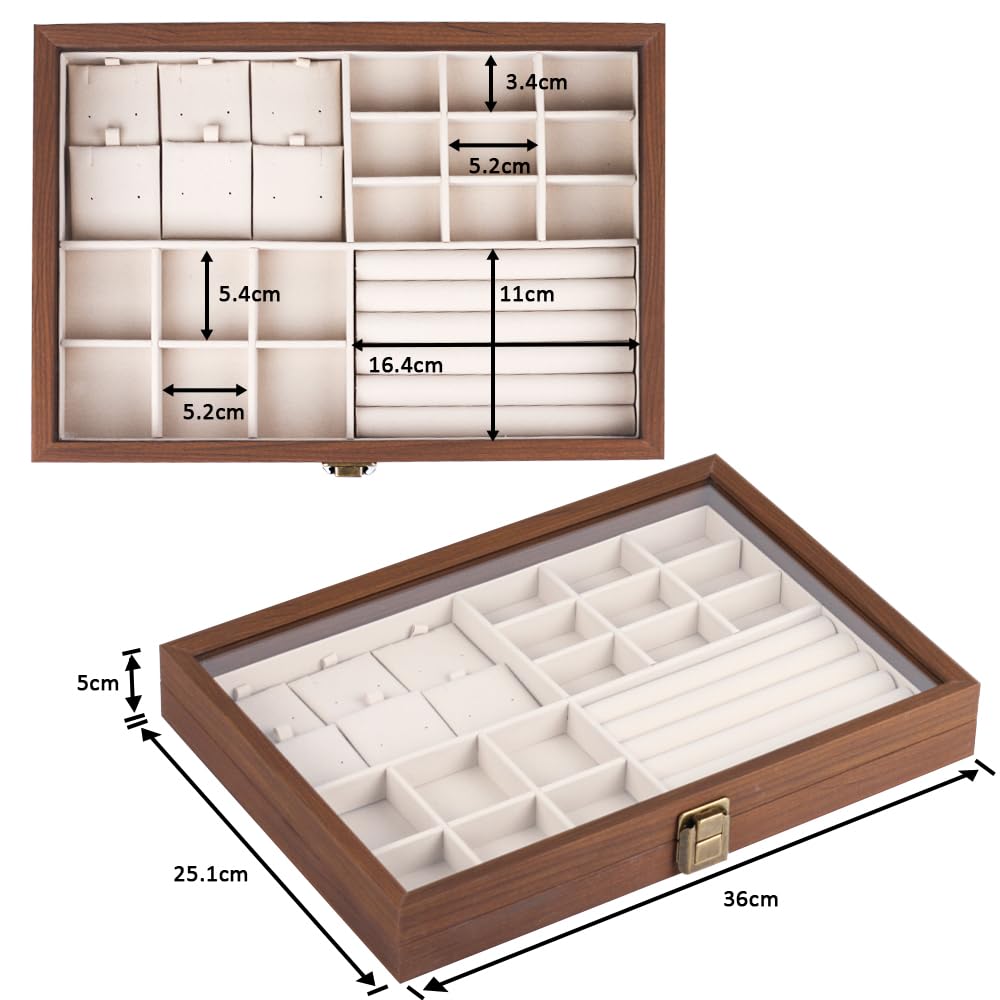 Baskiss Wooden Jewelry Storage Large Capacity Accessory for Storing Dresser Top Box, Case, Displayable, Dustproof, Necklaces, Rings, Earrings, etc.,