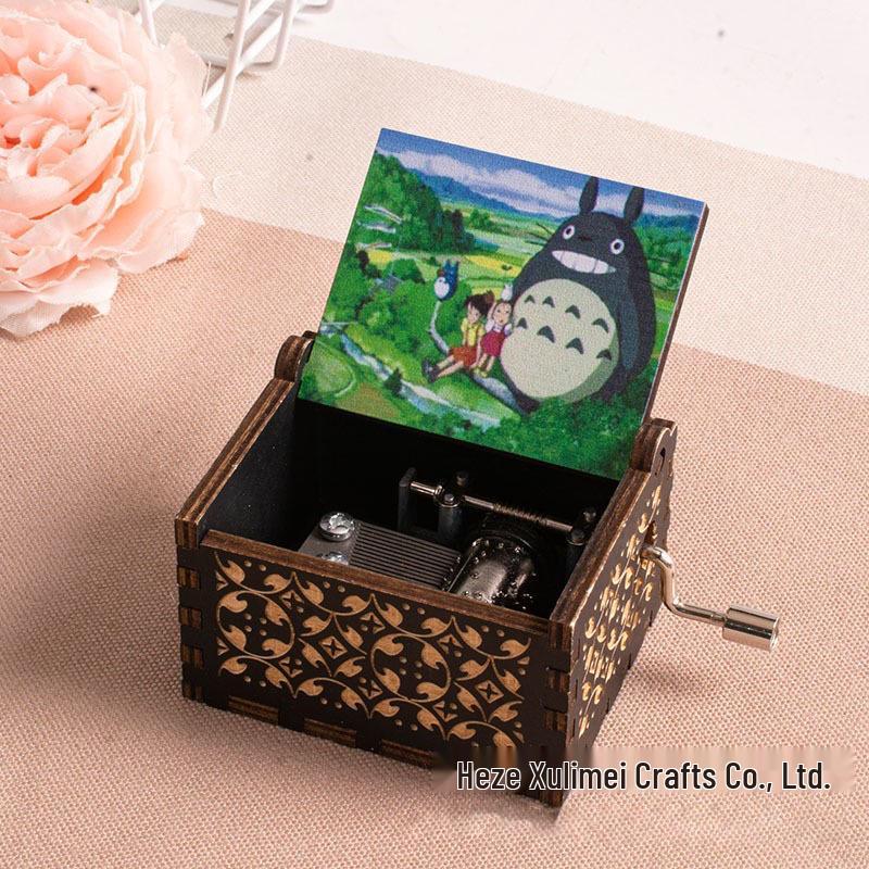 Hayao Miyazaki-Inspired Hand-Cranked Wooden Music Box - Creative Childlike Birthday Gift