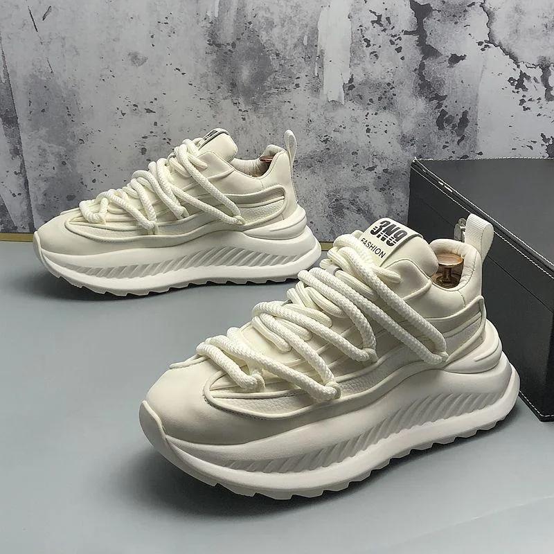 Fashion Chunky Sneaker Men Winter Plush Warm Snow Shoes Fashion Casual Split Leather Upper Height Increased Flat Platform Running Shoes