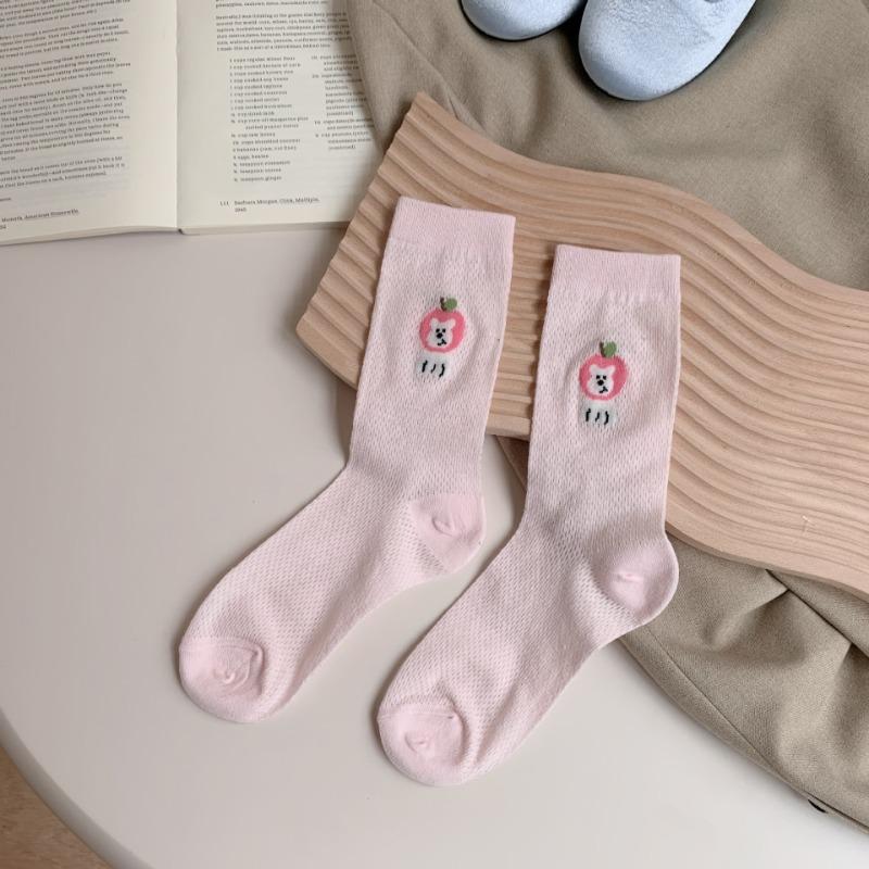 Ladies Spring and Summer Thin New Cartoon Mesh Pure To Wind Tube Stack Socks