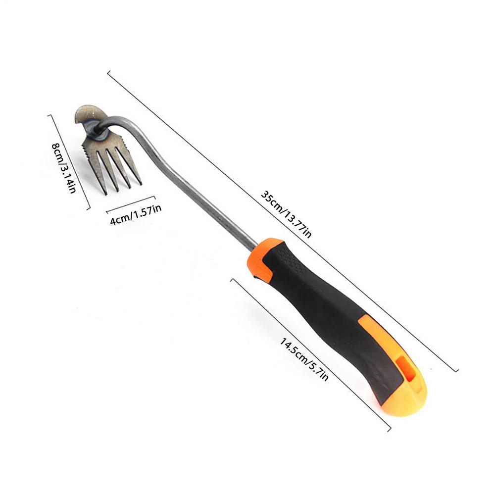2 In 1 Garden Rake Manual WSeed Grass Rooting Tool Puller Shovel 4 Teeth Weeding Removal Hand Gardening Loose Soil Tool Weeder