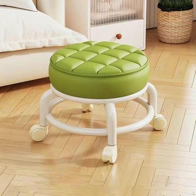 Low Roller Seat Small Chair Breathable PU Leather Movable Foot Stool Swivel Rolling for Living