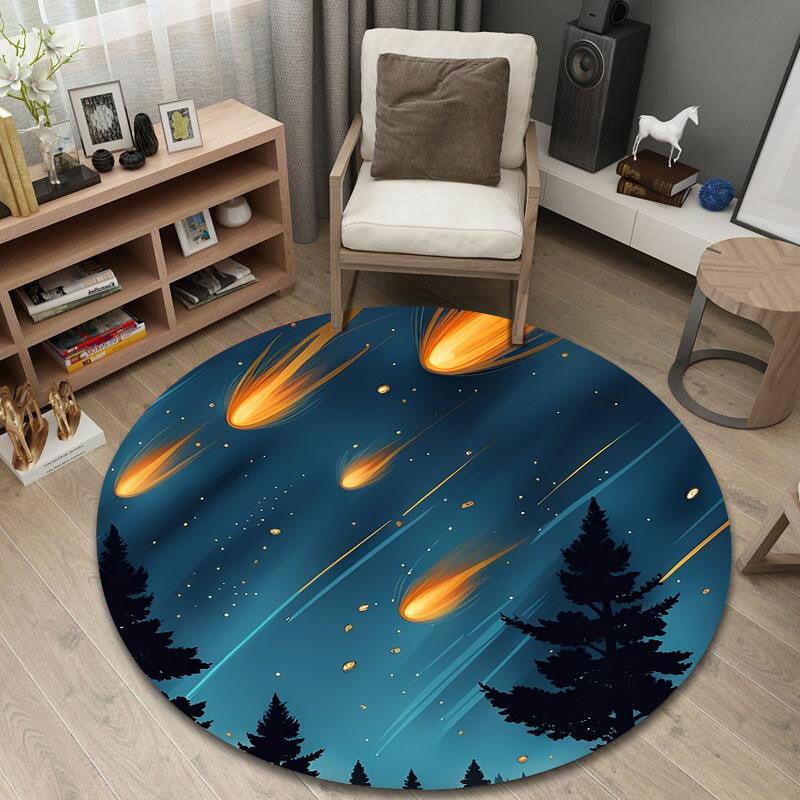 Contemporary Round Botanical Multicolor Floor Rug, Non-Slip Floor Mat for Nursery