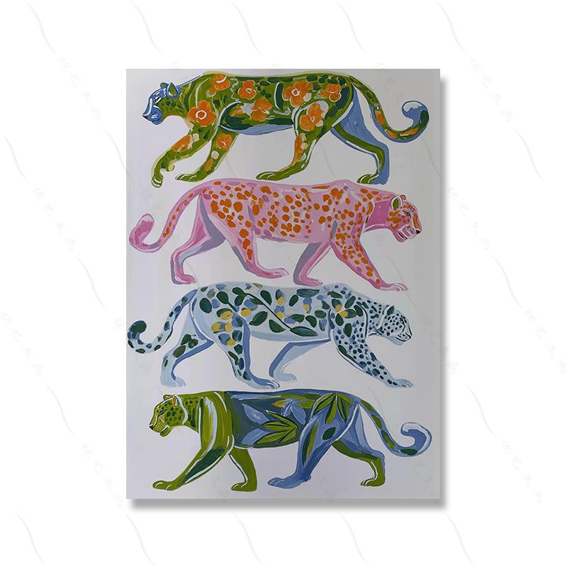 Colorful Leopard Wall Art Prints Canvas Painting Dopamine Floral Cheetah Poster Picture For Living Dining Room Beach House Decor