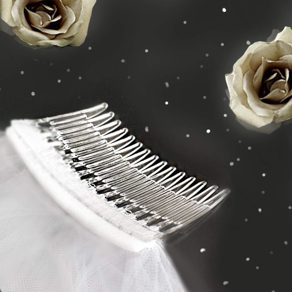 Wedding Veil,2/3 Tier Ribbon Edge Center Cascade Bridal Veil with Comb for Bachelorette Party