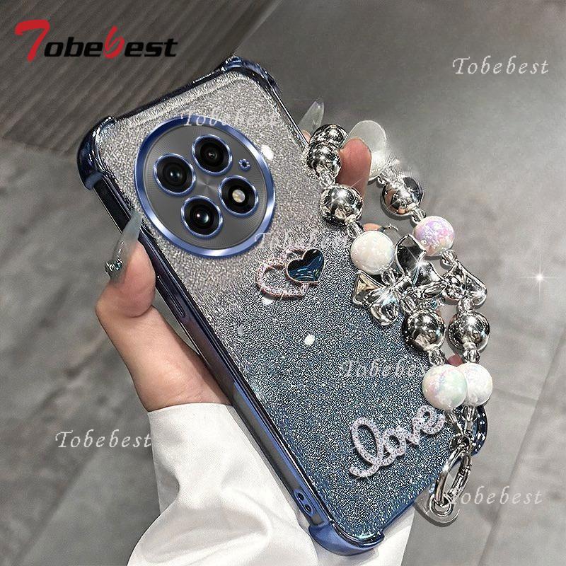 3D Love Shockproof Glitter Plating Bead Bracelet Case for OnePlus 13 13T 12 11 ACE 5 3 Pro Silicone Cover