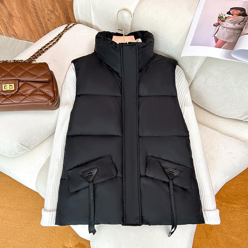 

Женский пуховый жилет новый толстый M плюс толстый плюс размер 0 кг короткий жилет со стойкой и курткой XXL чёрный