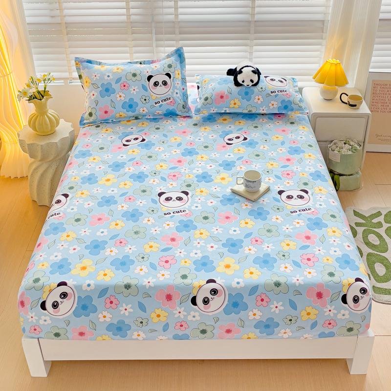 Washed Cotton Fitted Sheet with Elastic Bands Non Slip Adjustable Mattress Cover Printed  Pure Cotton  for Double King Queen