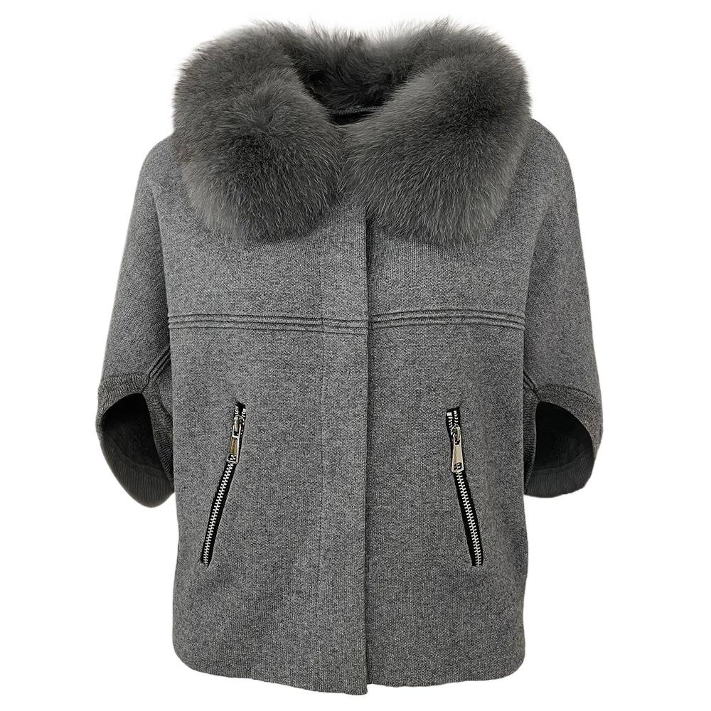 OFTBUY 2024 Herbst Winter Echt Fuchs Waschbär Pelz Kragen Mantel Gestrickte Pullover Frauen Kurzarm Jacke Dicke Warme