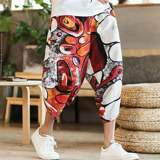 

Мужские свободные льняные пляжные шорты в китайском стиле - модный дизайн с 7-точечным фонариком 5XL 185-205 jin