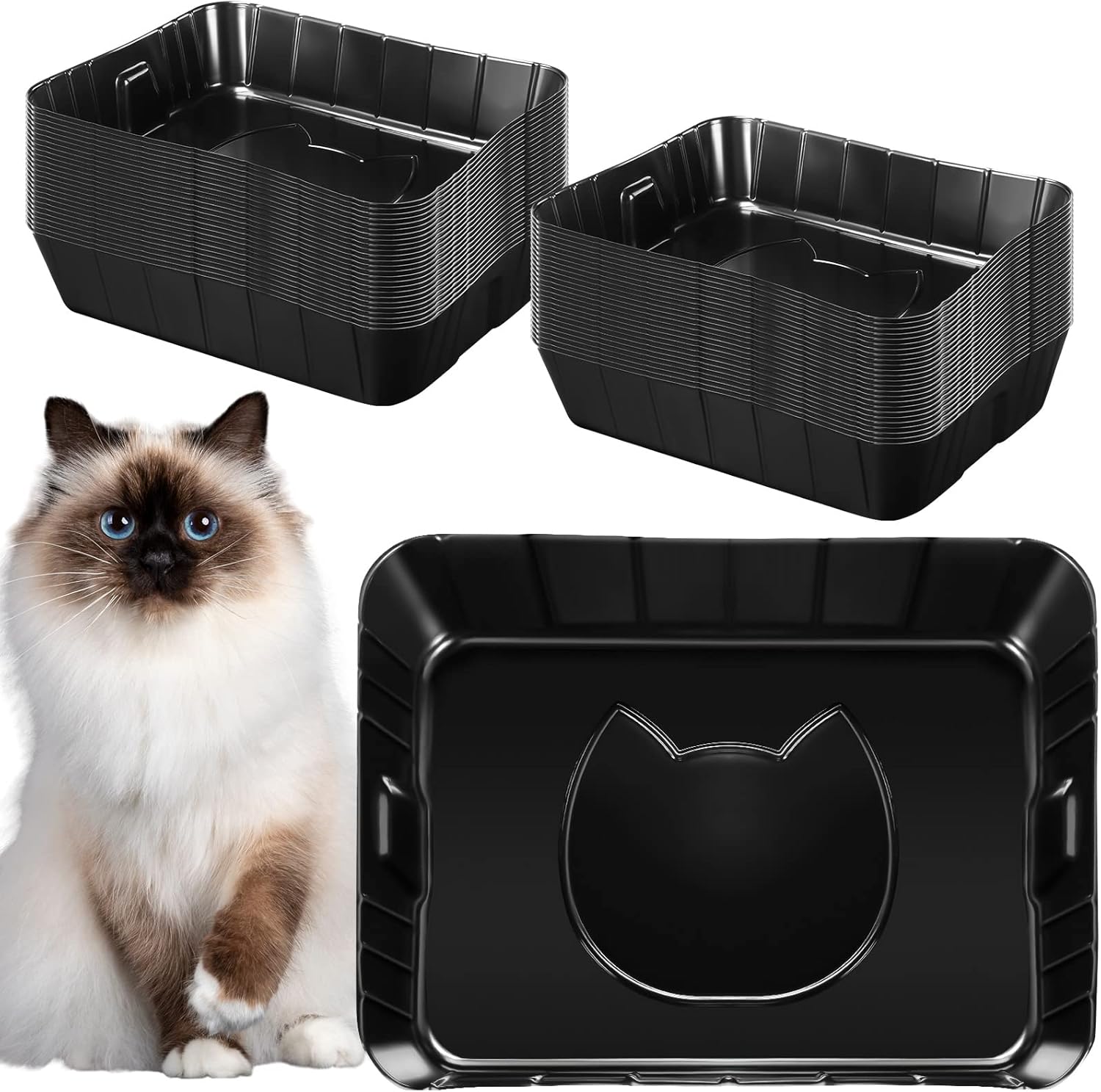 

50Pcs Disposable Cat Litter Boxes, 15.7 x 11.8 x 3 Inch, Black, for Kittens & Small Pets чорний