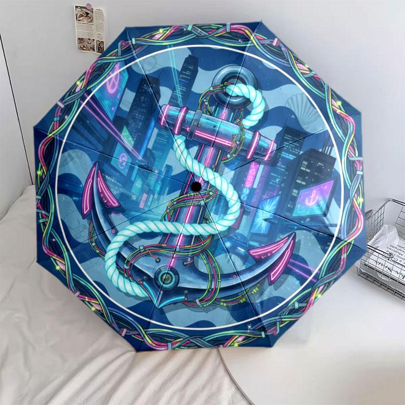 Зонт-трость с узором  Якорь , Новый стиль, 1 шт., Автоматический складной зонт, Портативный дорожный зонт, Уличный зонт, Подарок на день рождения