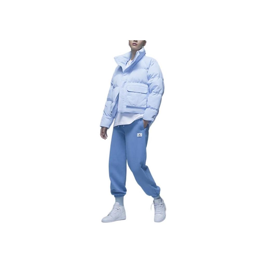 Jordan Flight Logo Embroidered Stand Collar Zip Water-Resistant Cotton Jacket Women Outerwear Ice-Blue DR0547-411