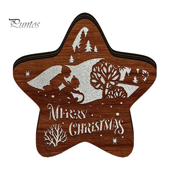 Atmospheric Room Lighting 3D Wooden LED Christmas Night Light, Hollow Carved Tabletop Decor Table Lamp with Warm Glow, Festive Holiday Home And Office