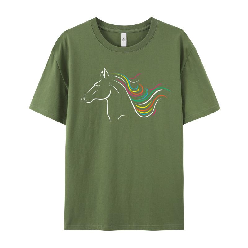 Crazy Short Sleeve Tees Christmas Crew Neck Premium Cotton Unisex T Shirts Horse Art T Shirt Equestrian Crazy Tshirts Classic