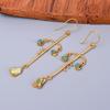 Natural Ethiopian Opal Gold Plated Drop Dangle Electroformed Earrings Jewelry V-72