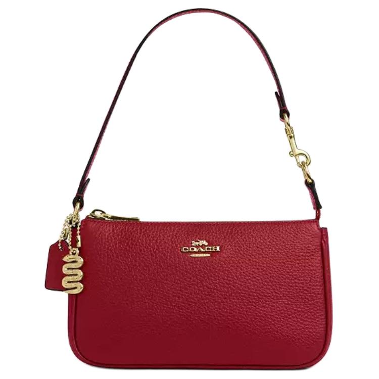 

Coach Nolita 19 Snake Logo Decorated Zipper Closure Handbag Pebble Leather Shoulder Bag Small Women handbags Gold Ruby CZ530-IMRBY Basic Set (Bag+Dust Bag)