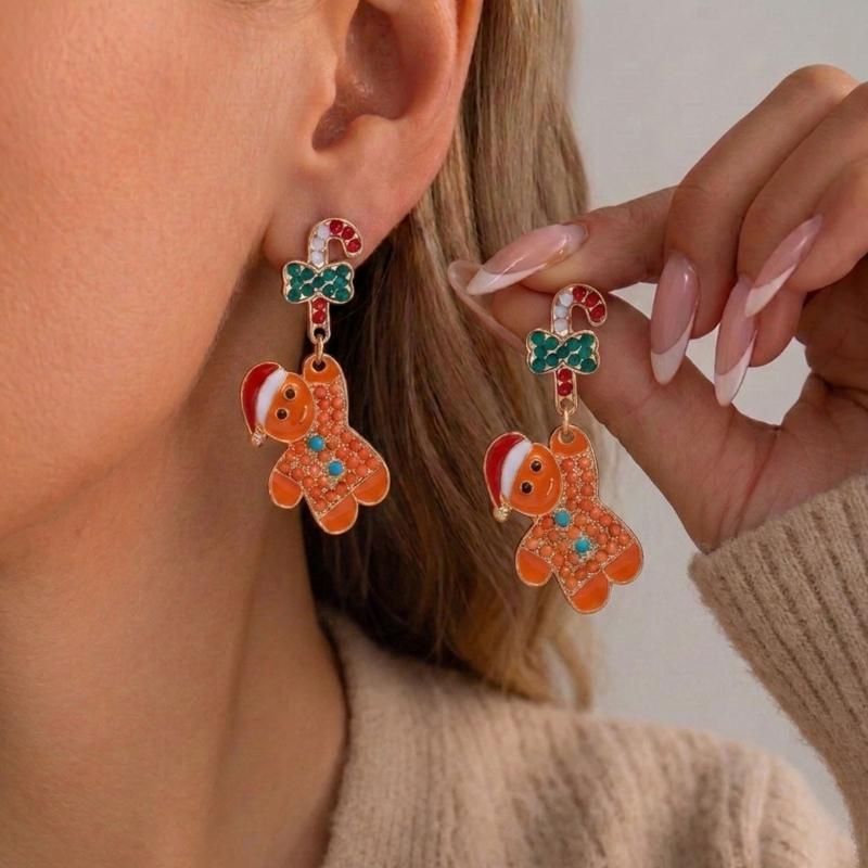 Festive Enamel Earrings for Christmas Gatherings, Gold Tone Statement Pair with Holiday Detail for Winter Looks
