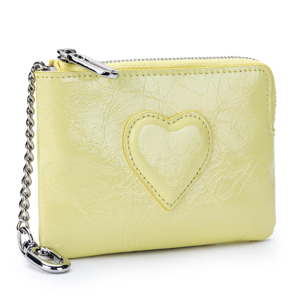 Women's Leather Coin Purse with KeyChain Small Zipper Heart pattern Change Pouch for Women Wallet Hanging Buckle Coin holders