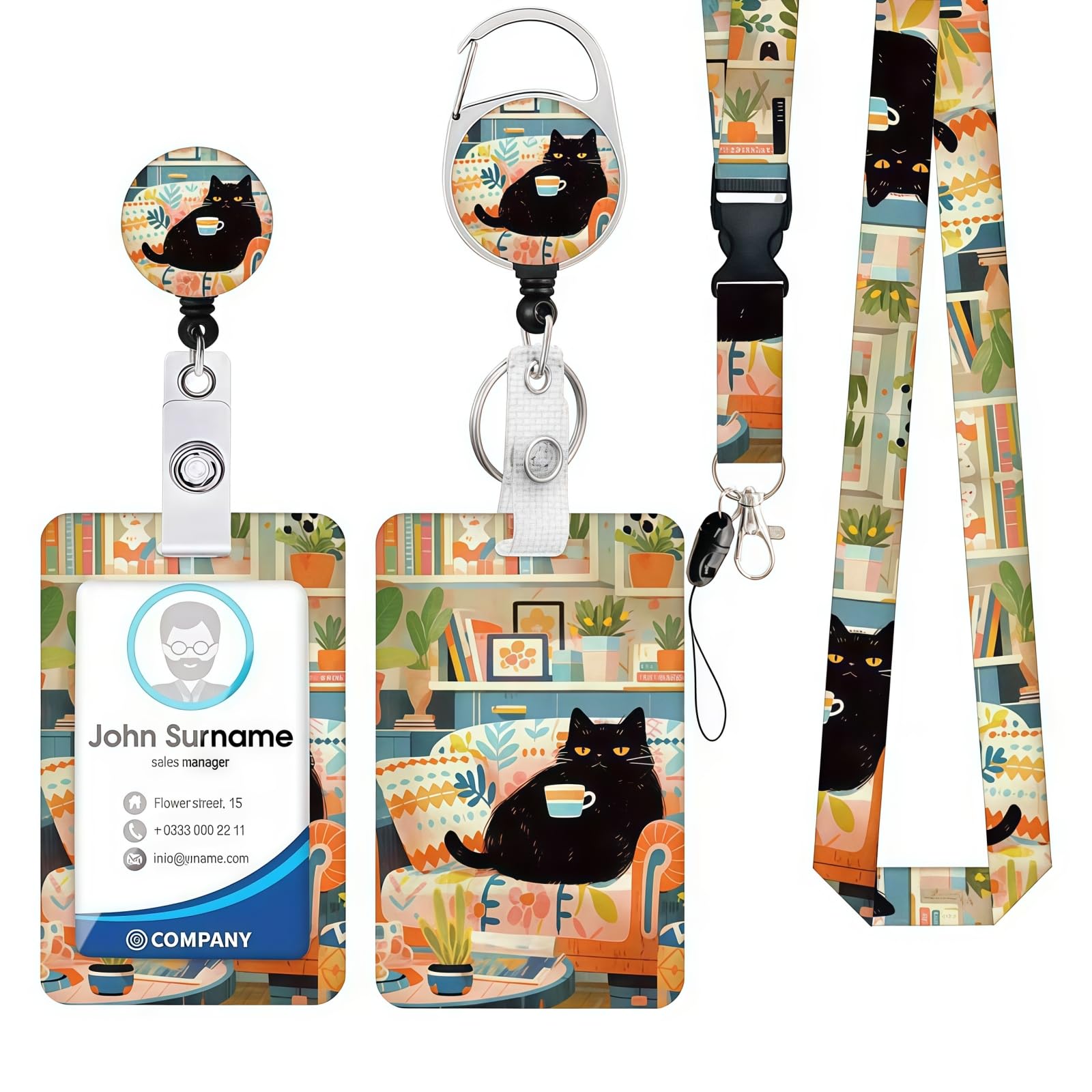 BUPVIOOD Pass Case with Rotating Reel, Saffiano Leather Neck Strap, Transparent Case with Stretchable Strap for ID Cards, Stylish for Women and Kids,
