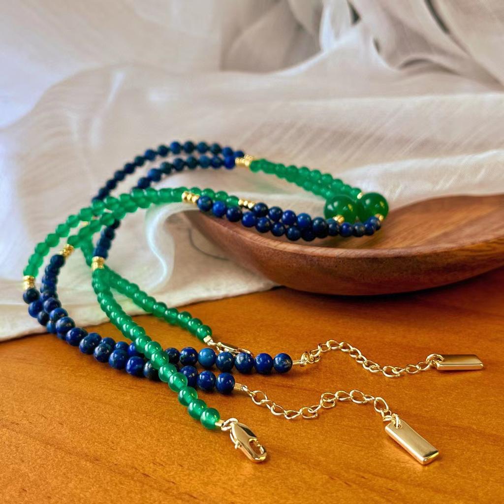 Retro New Niche Design Dark Blue Natural Lapis Lazuli Natural Chalcedony Contrasting Collarbone