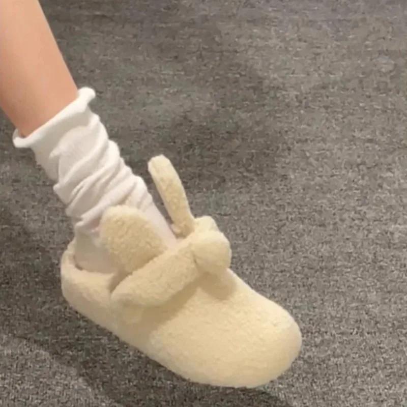 Fashion Women's Autumn and Winter New Round Toe Deep Mouth Soft Sole Warm Cotton Shoes Sweet Platform Plush Half Mow