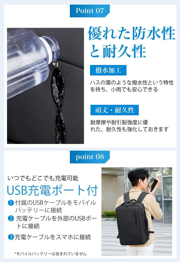 Business Large Expandable PC USB Charging For Business School [sushoori] Men's Backpack, Rucksack, Backpack, Capacity, Gusset, Lightweight, 17-inch