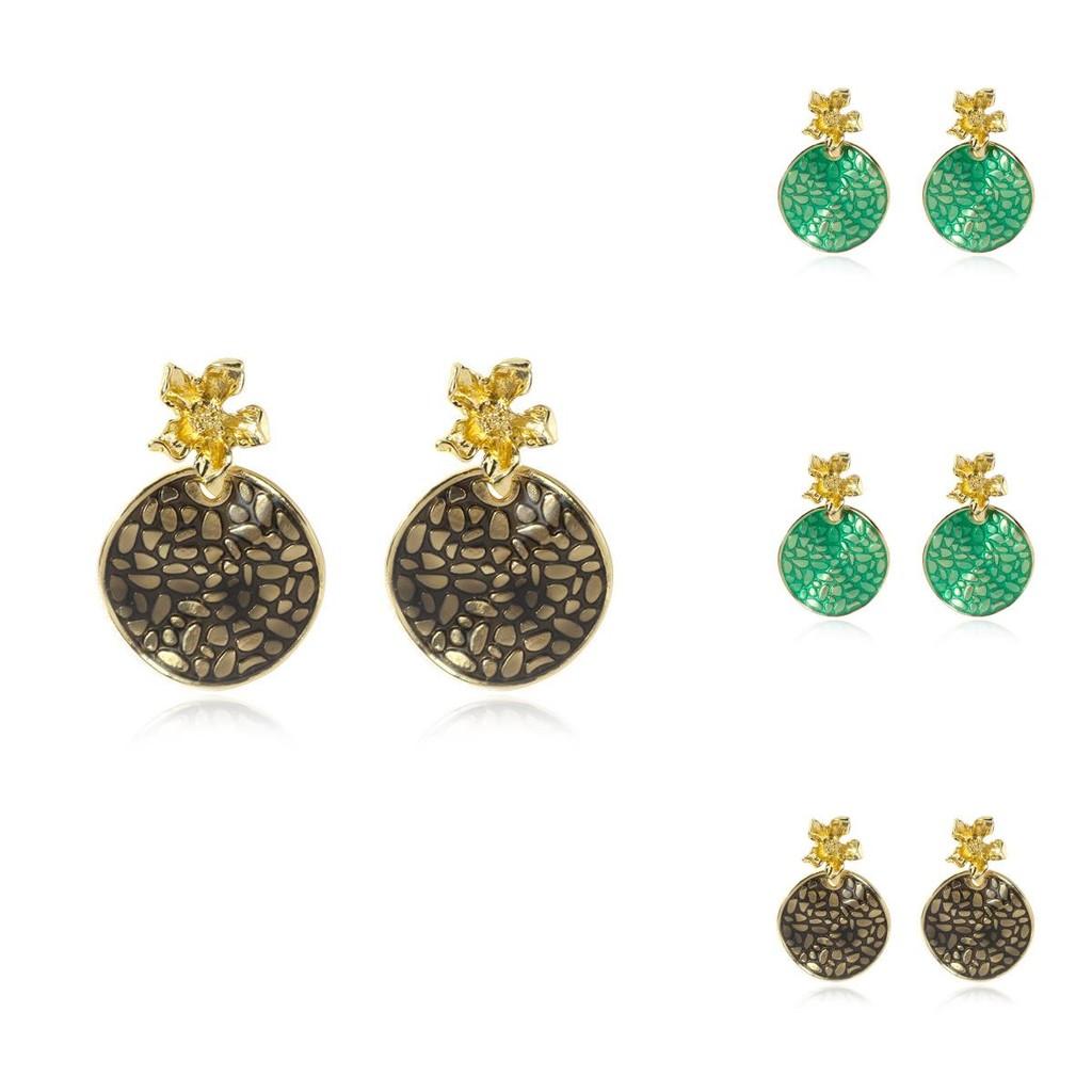 Trendy Women's Alloy Flower Earrings Colorful Drop Oil Round Shape