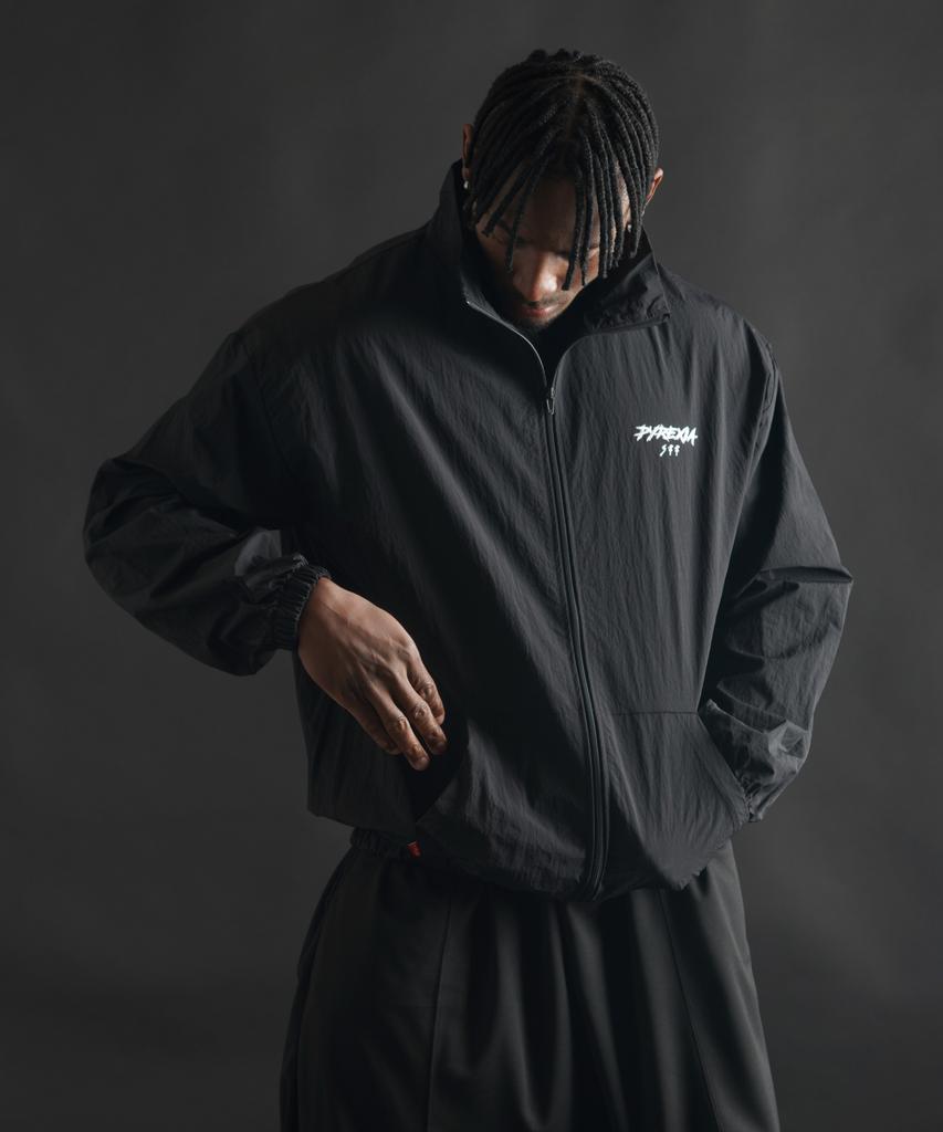 Phermenon Lockere Passform Nylon Windjacke Reißverschluss [Schwarz]